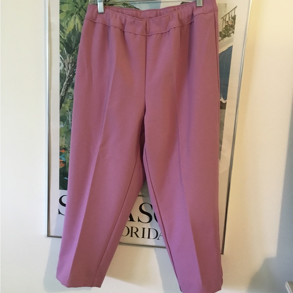 BEND OVER Slacks 14W mauve 100% polyester stretchy pull on elastic waist